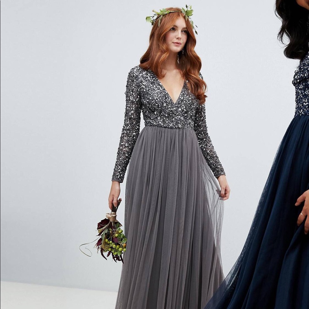 Maya Long Sleeve Maxi Dress w/ sequin & tull skirt